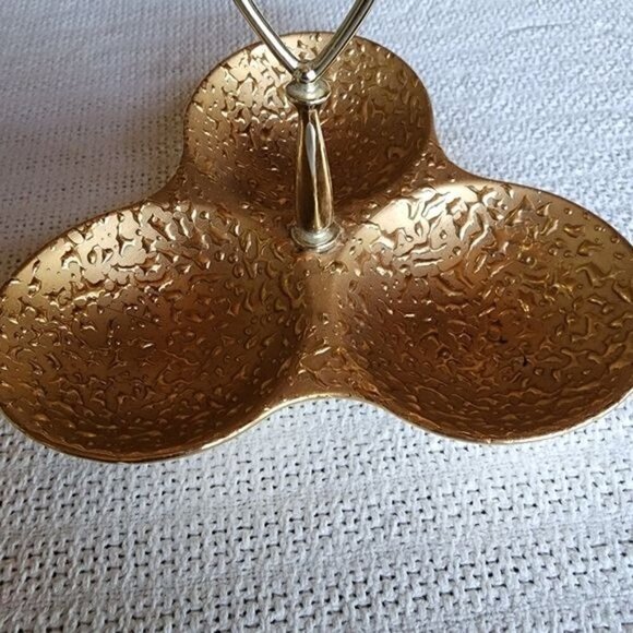Vintage Mid Century Hand Painted 22K Weeping Gold Three Section Candy/Nut Tray - Picture 3 of 8